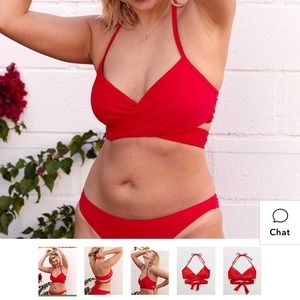 Aerie Red Tie Back Bikini Top